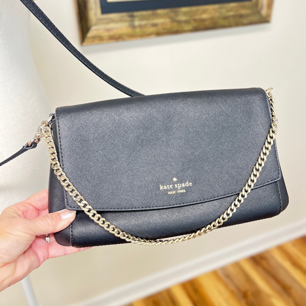 Kate Spade Black Crossbody, EUC with silver tone Chain Strap/ hardware. - Picture 15 of 15